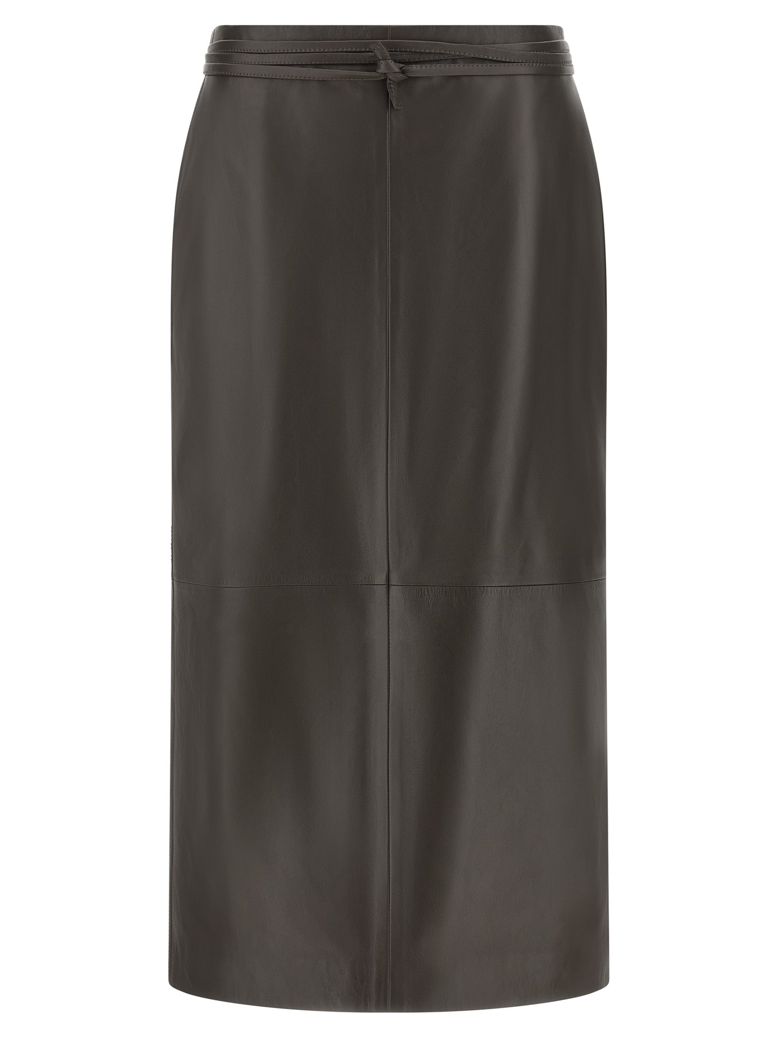 Brown Lamb Leather Midi Skirt