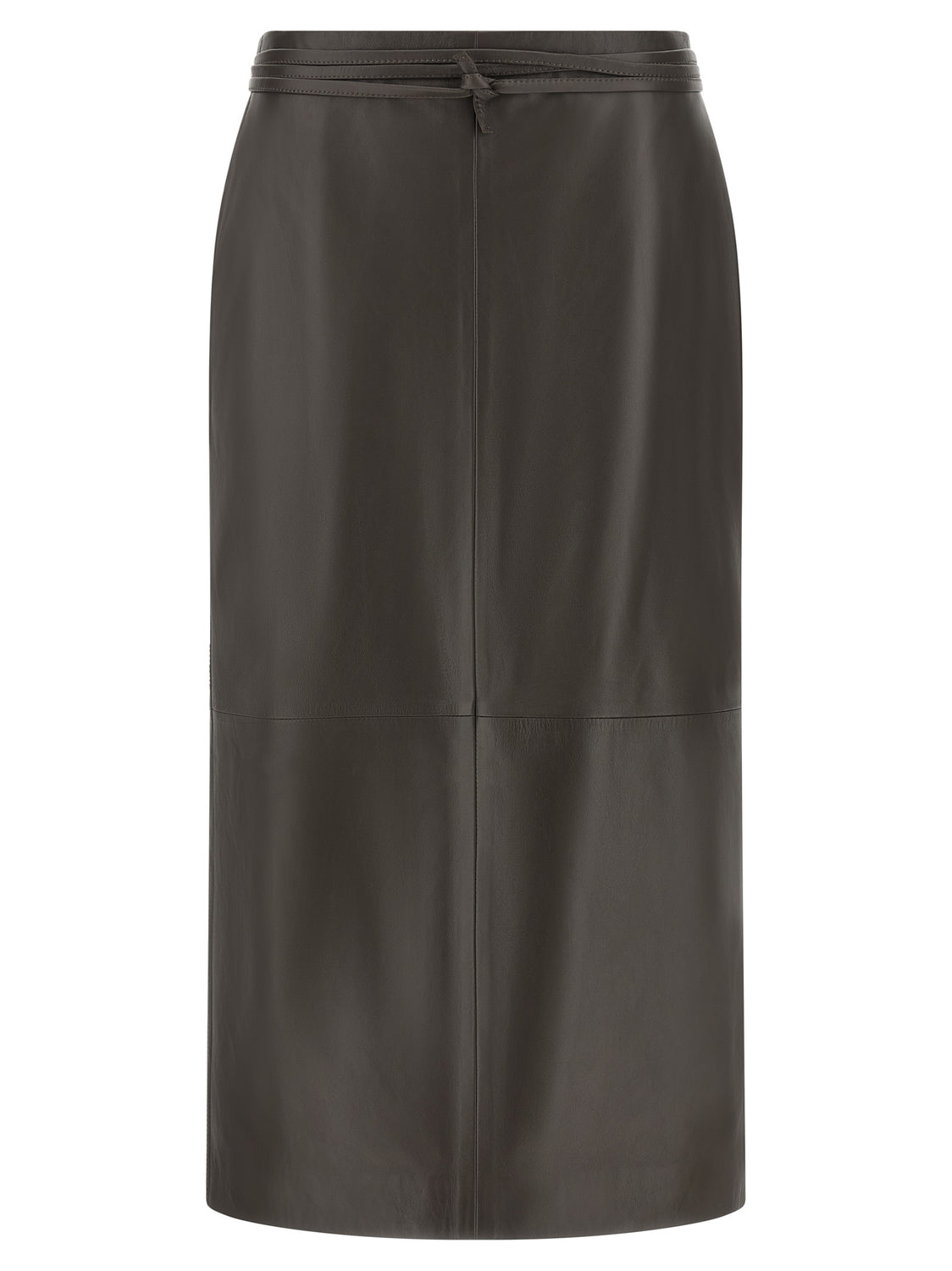 Brown Lamb Leather Midi Skirt