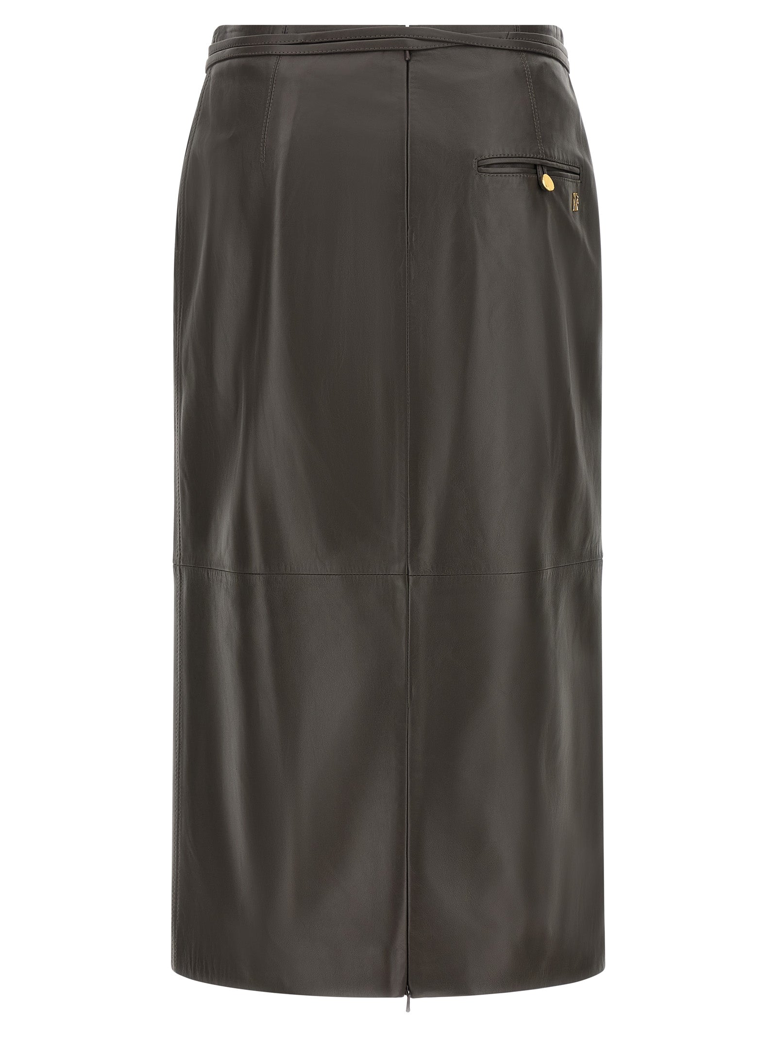 Brown Lamb Leather Midi Skirt