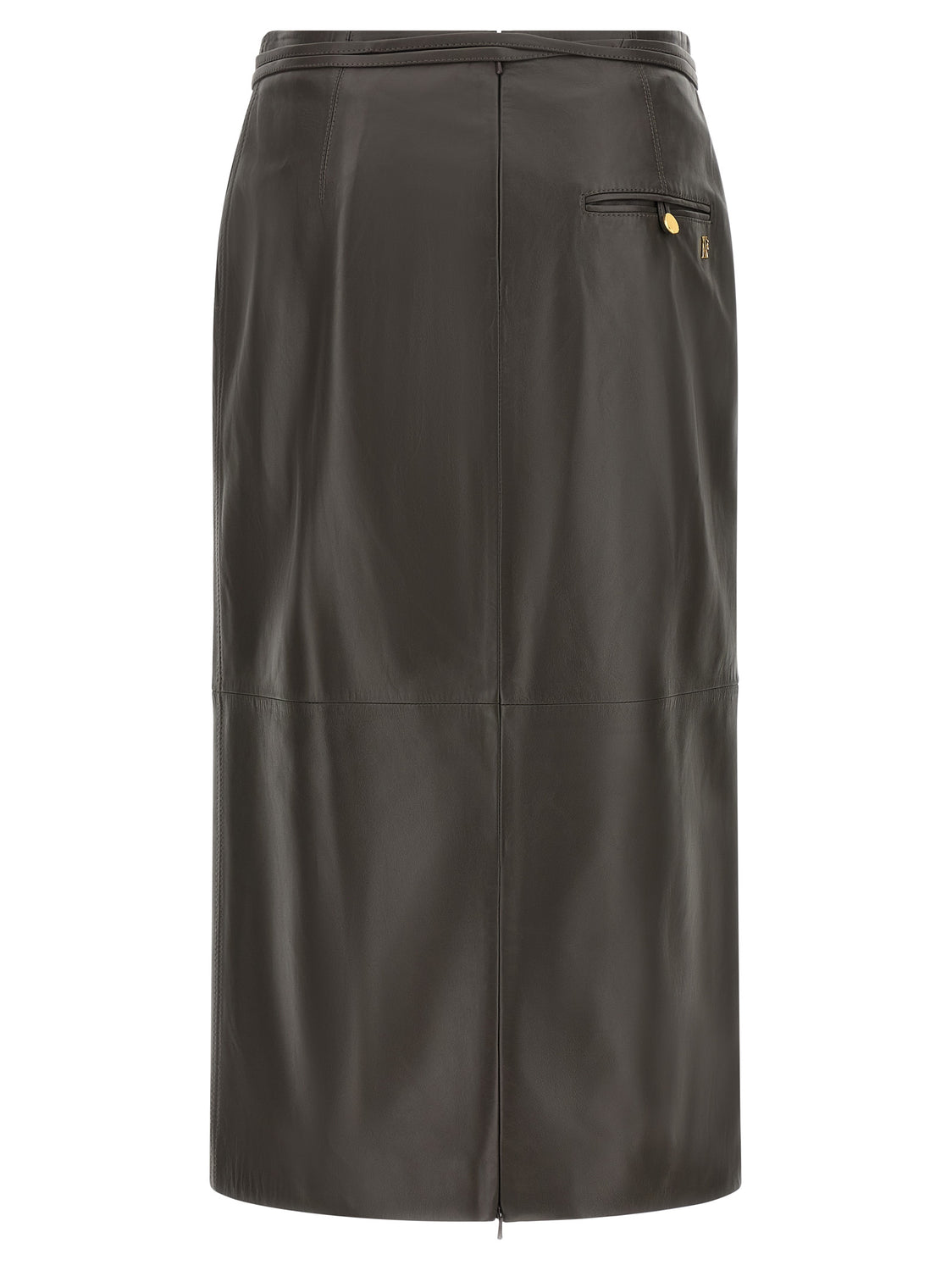 Brown Lamb Leather Midi Skirt