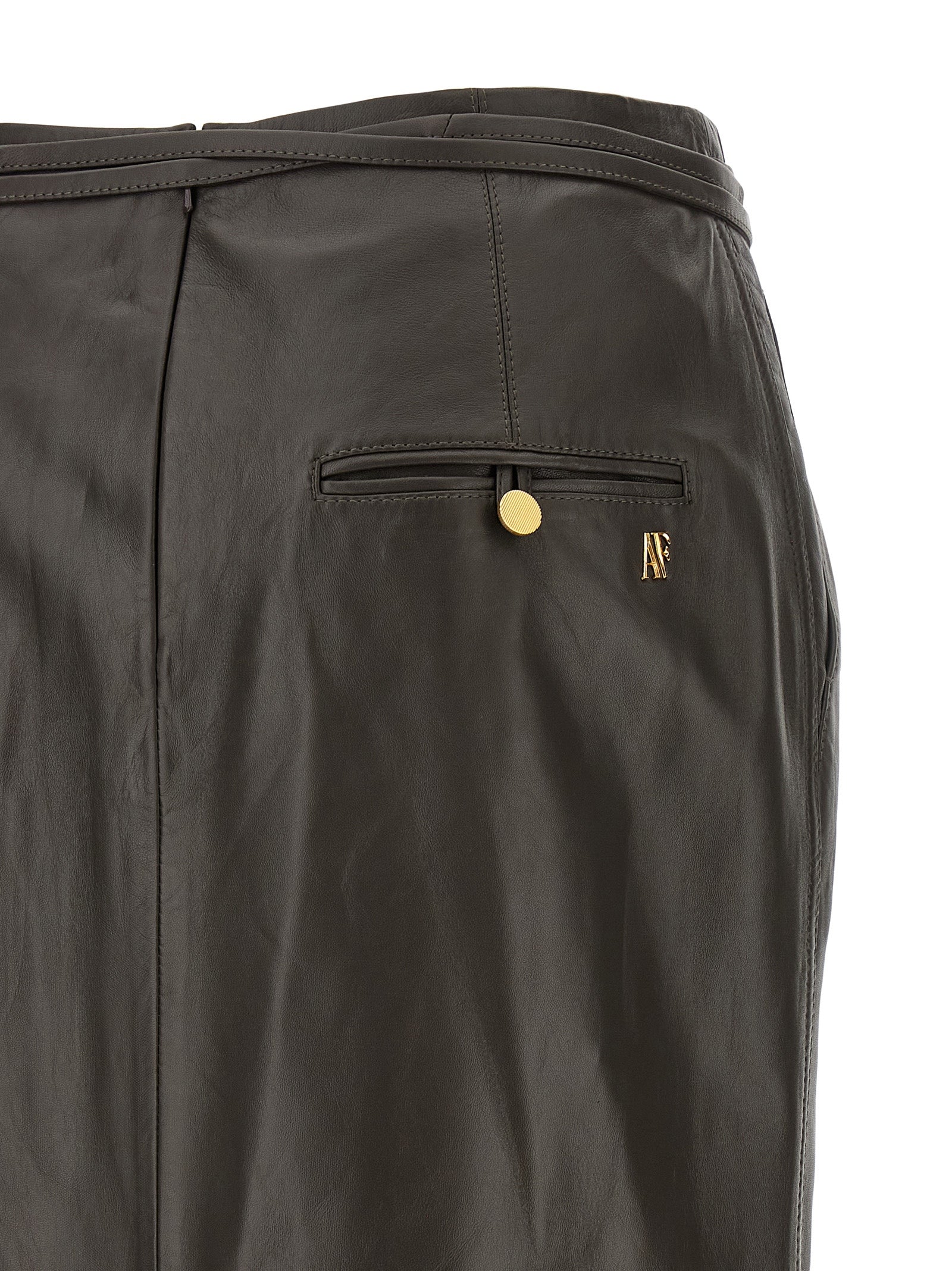 Brown Lamb Leather Midi Skirt