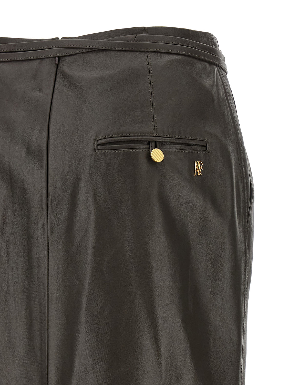 Brown Lamb Leather Midi Skirt