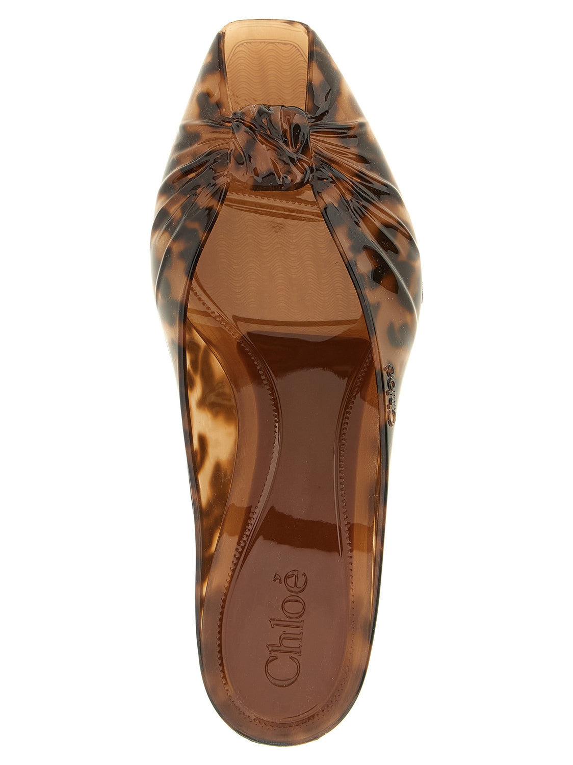 Brown Polyurethane Mid Heel Pumps