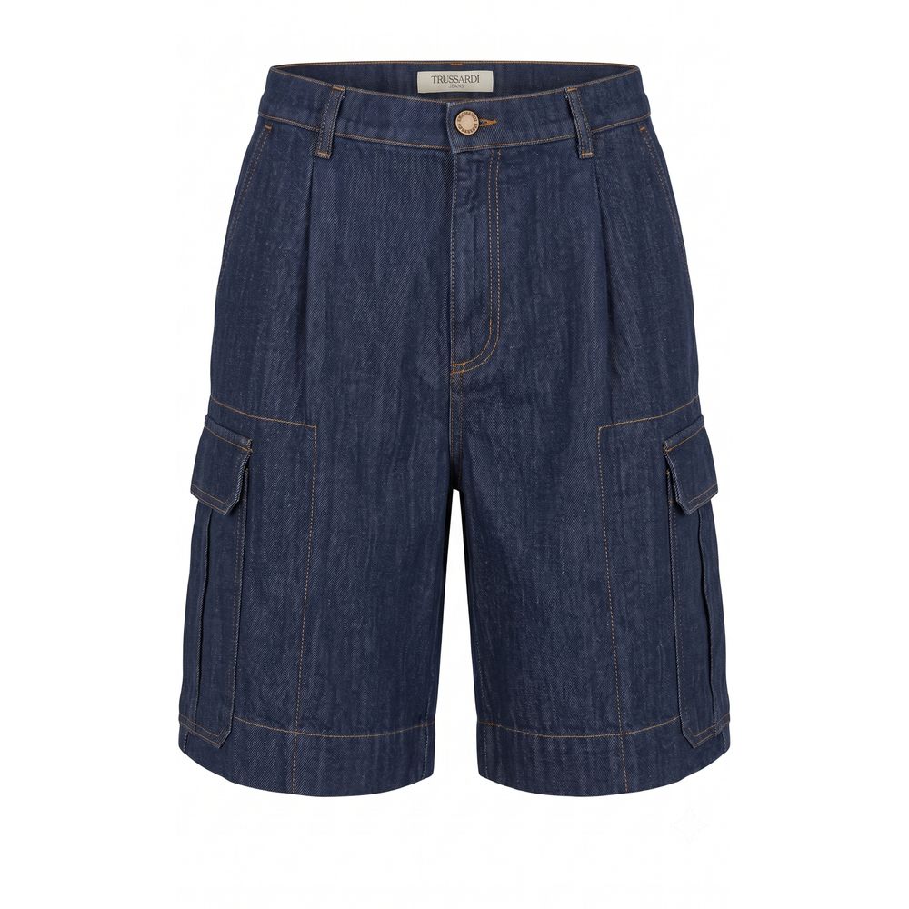 Blue Cotton Blend Men's Short