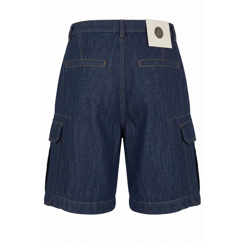 Blue Cotton Blend Men's Short