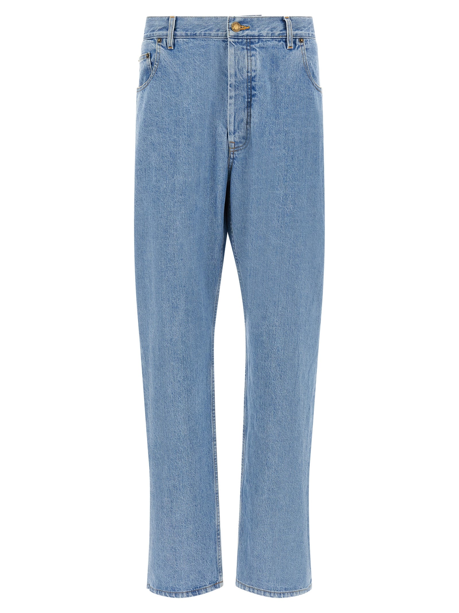 Blue Cotton Straight-Leg Jeans