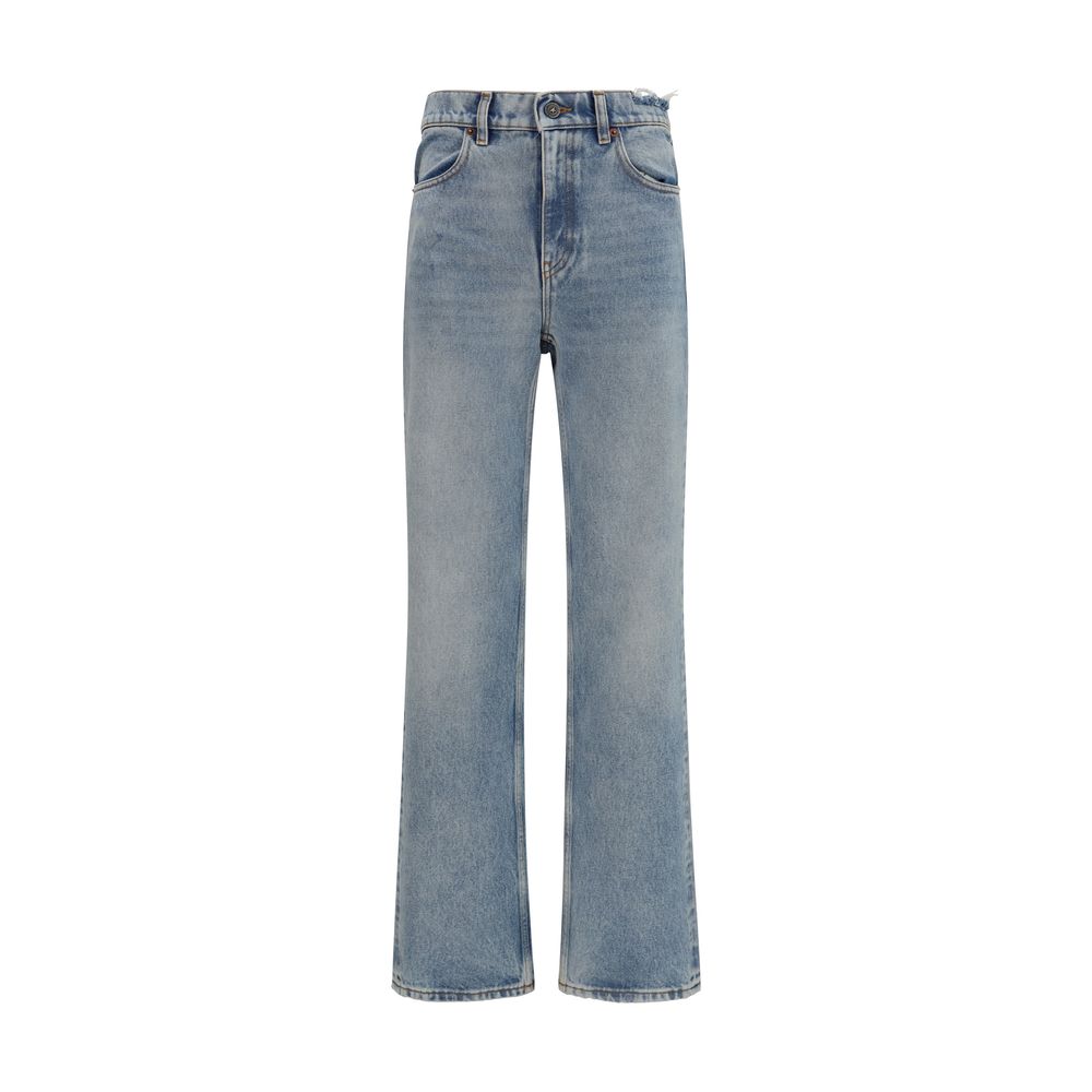 Blue Cotton Straight-Leg Jeans