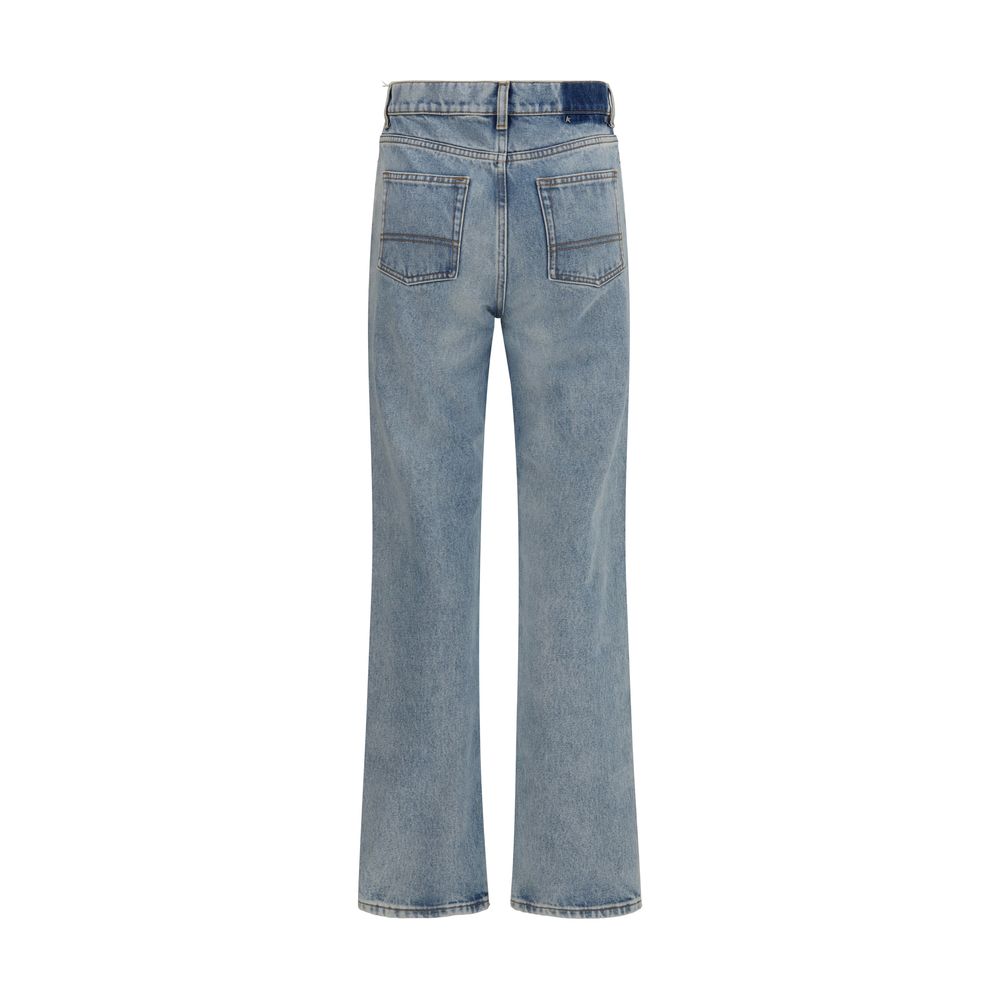 Blue Cotton Straight-Leg Jeans