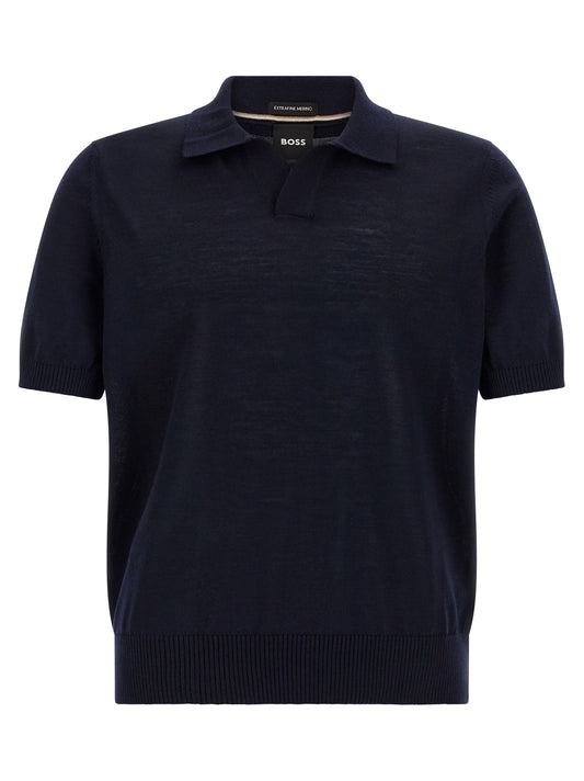 Blue Virgin Wool Polo Shirt