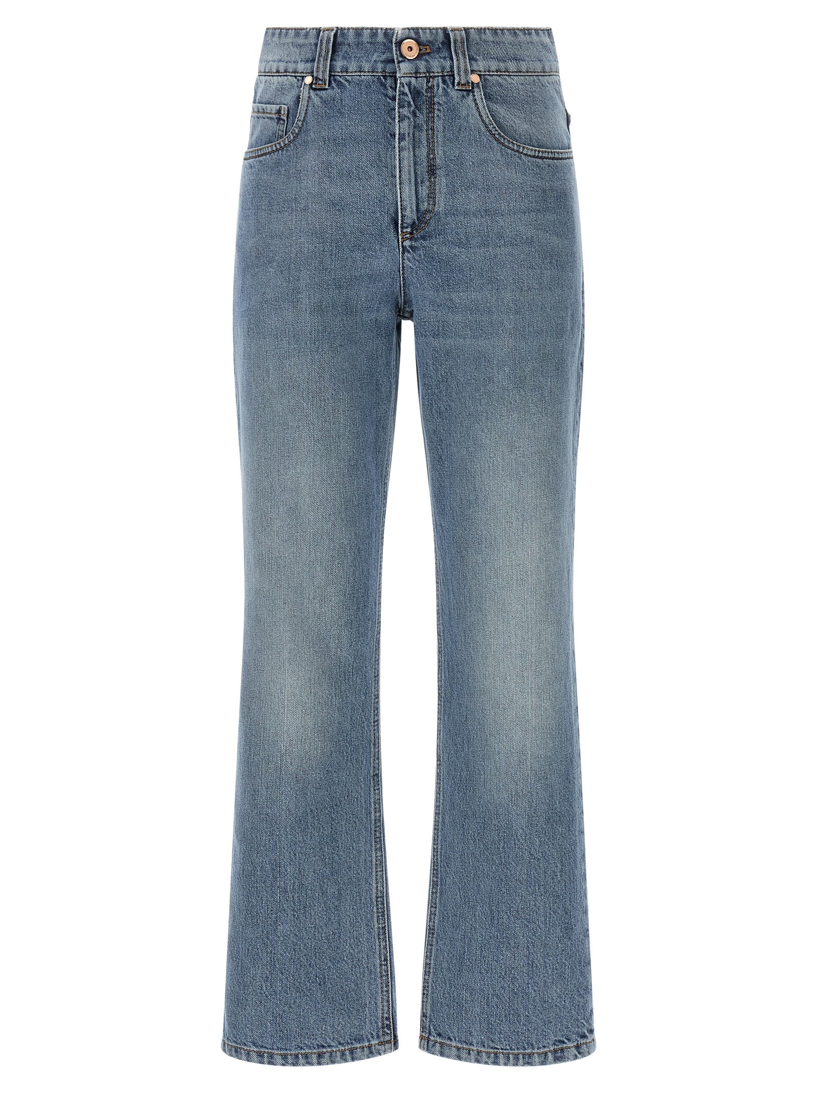 Blue Cotton Cropped Jeans