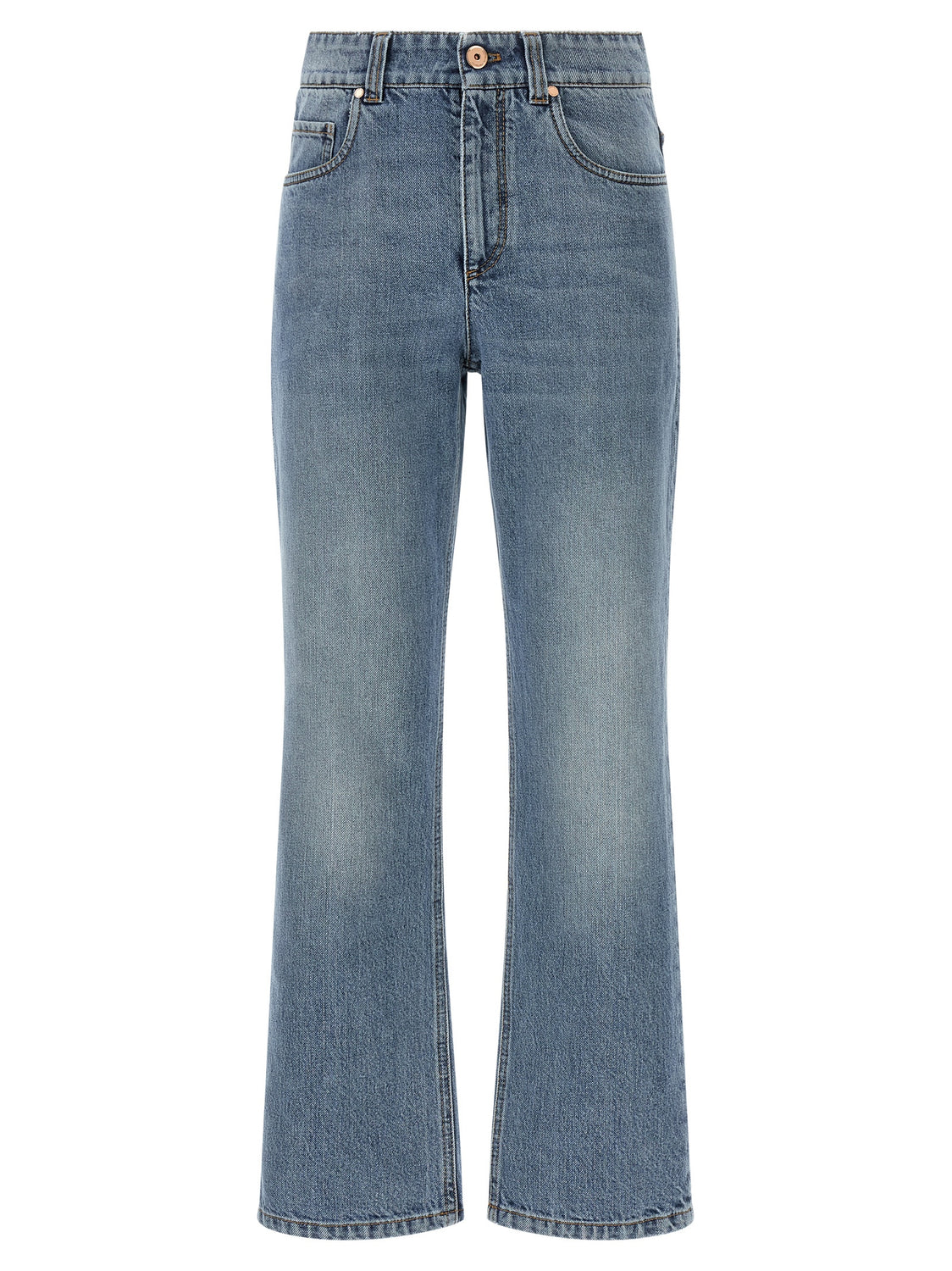 Blue Cotton Cropped Jeans