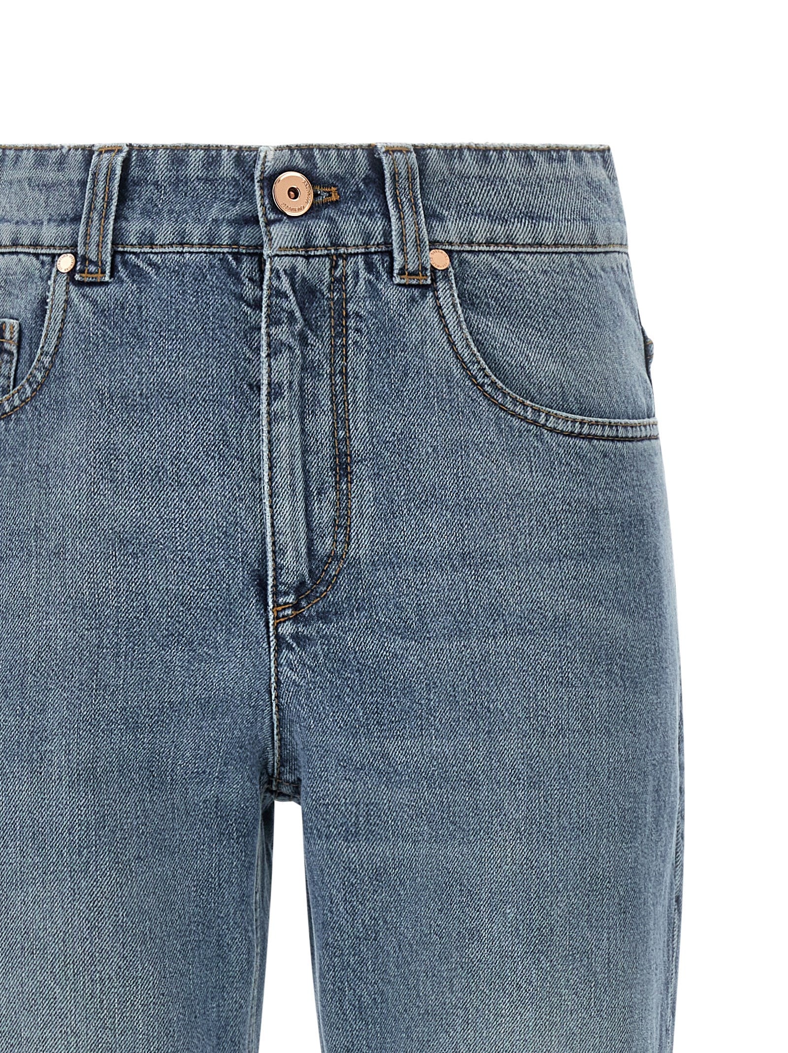Blue Cotton Cropped Jeans