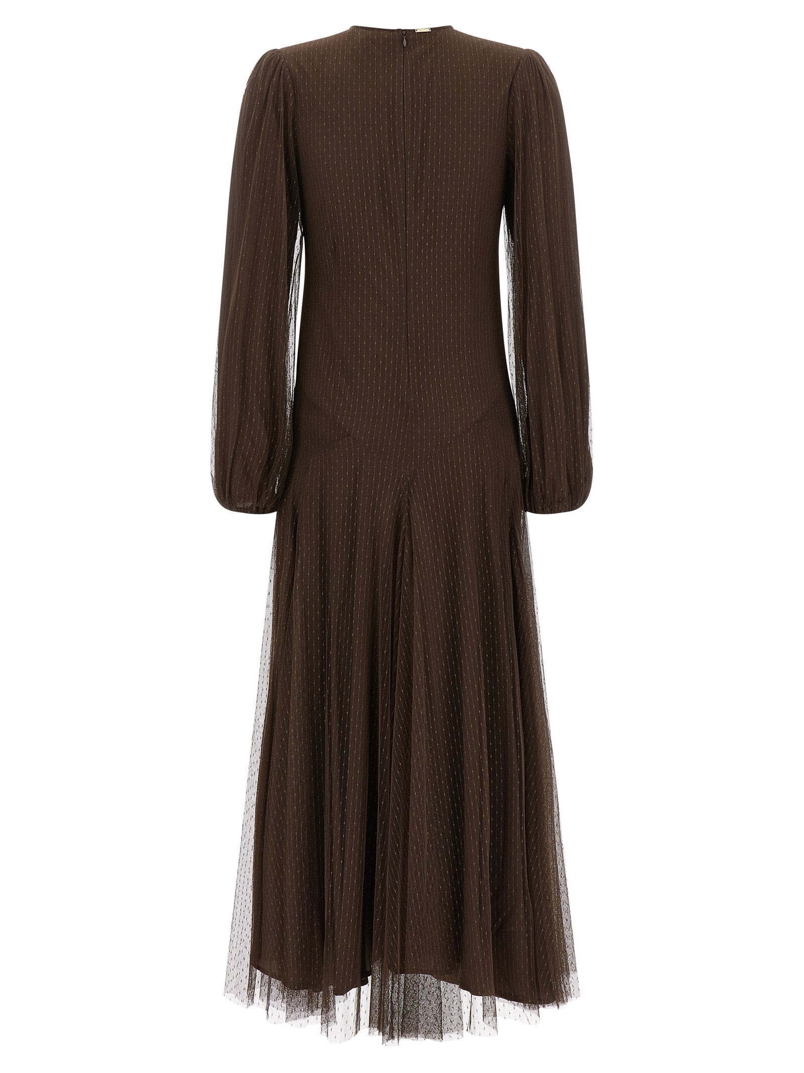 Brown Polyester Long Dress