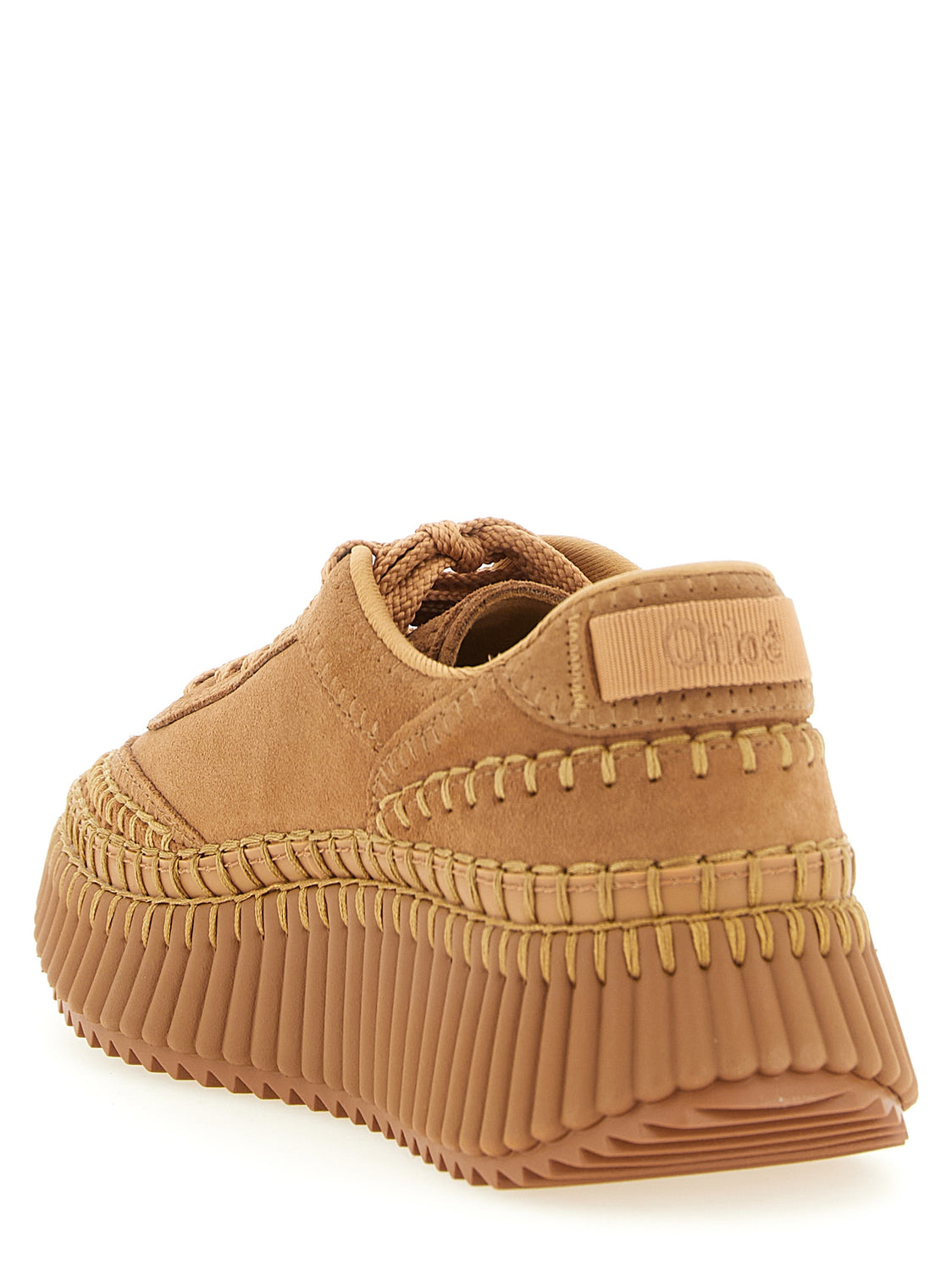 Beige Polyester Platform Sneakers