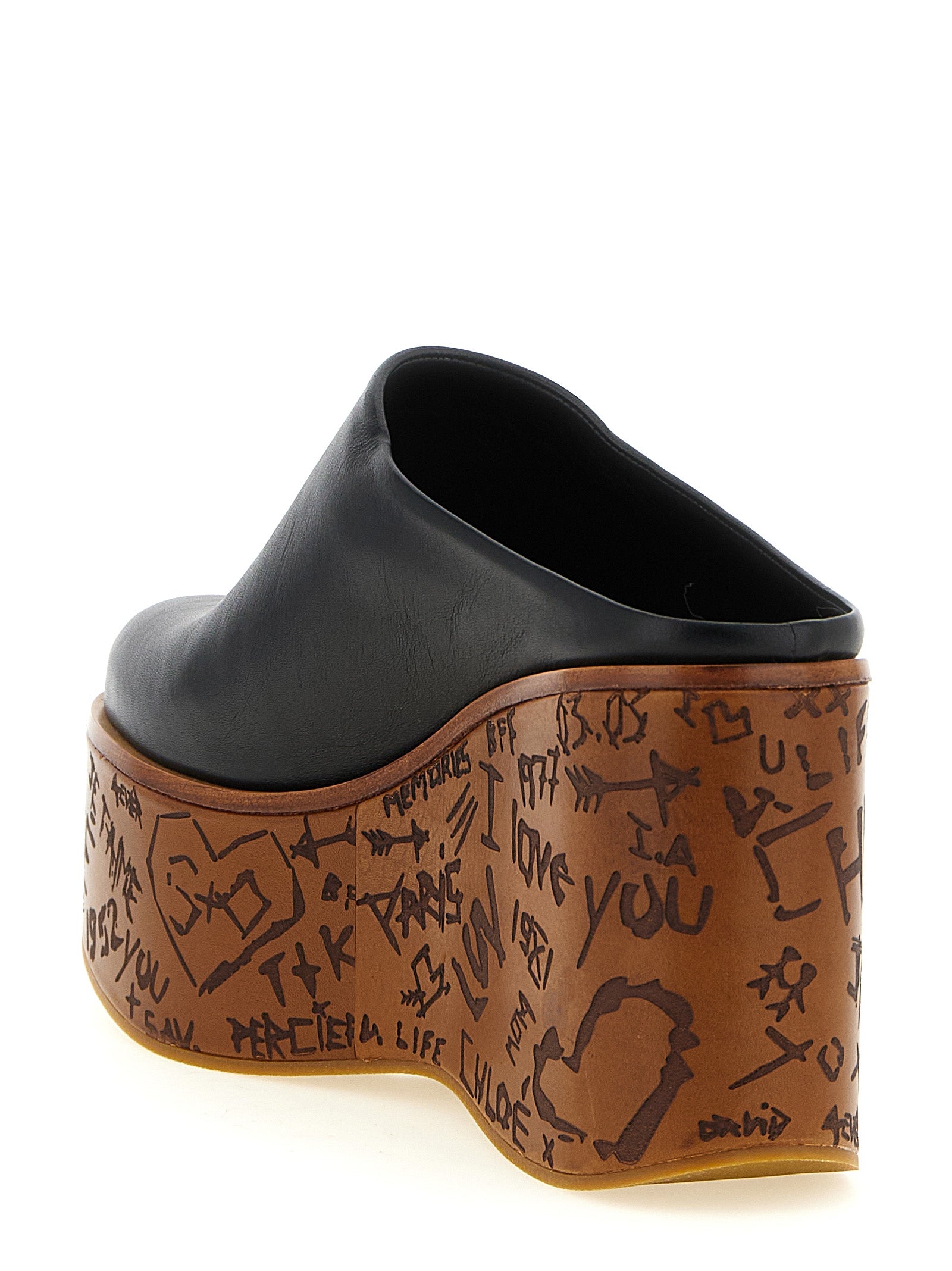 Black Calfskin Wedge Sandals