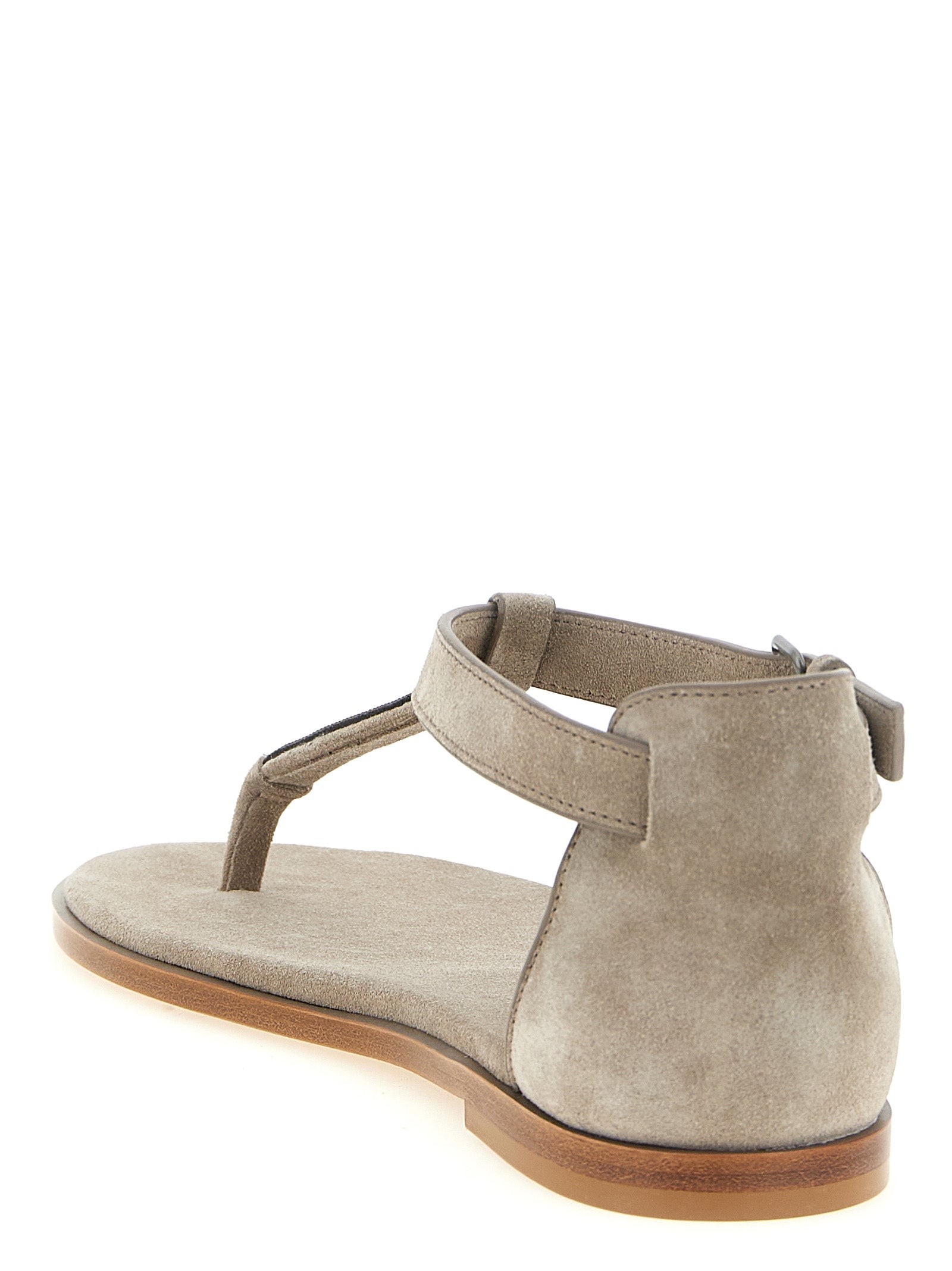 Beige Calfskin Flat Sandals