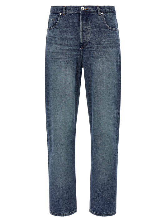 Blue Cotton Straight-Leg Jeans