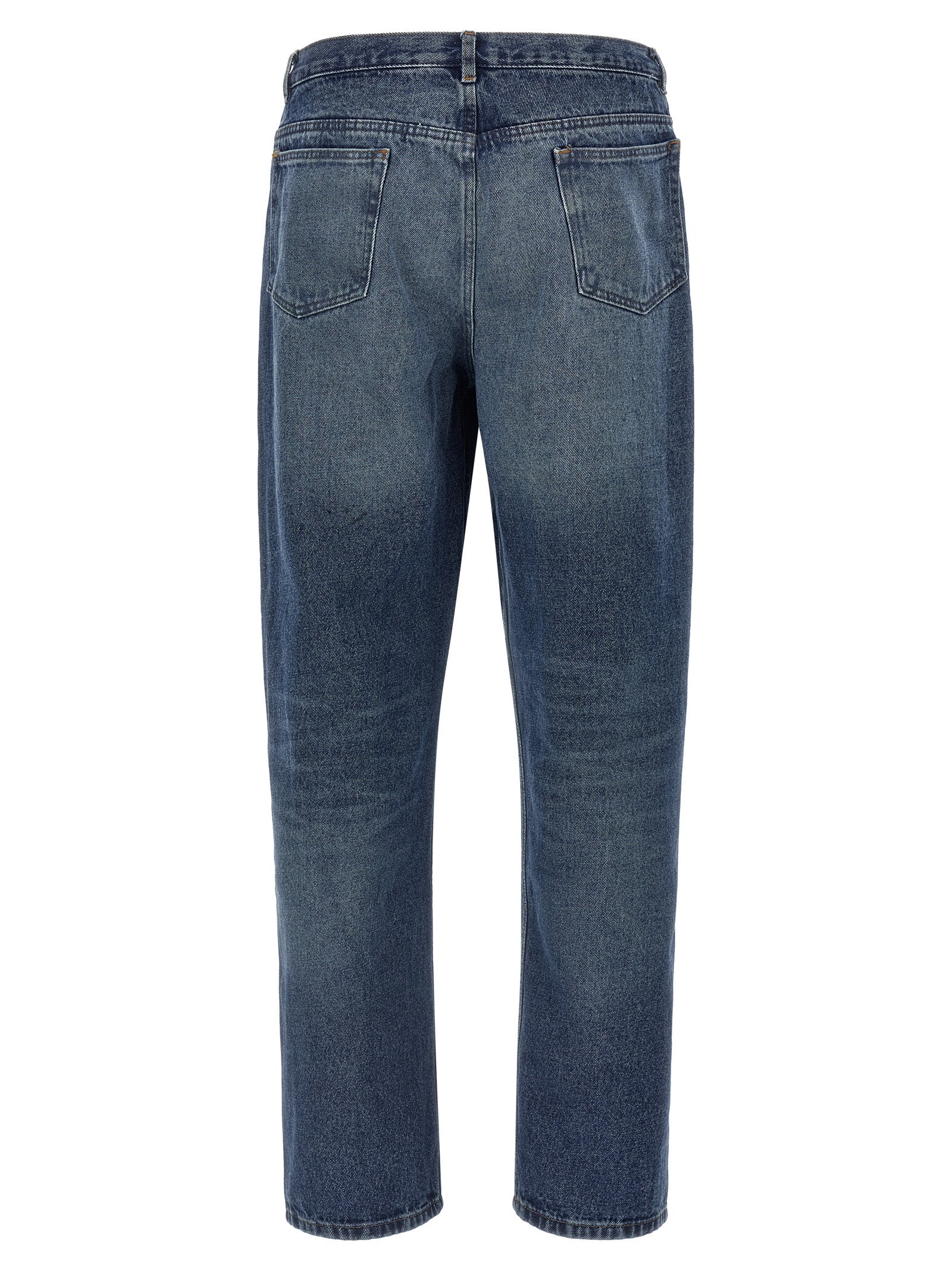 Blue Cotton Straight-Leg Jeans