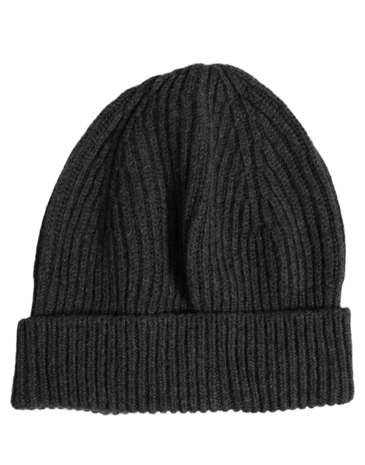 Men Charcoal Grey Ribbed Wool Knit Beanie One Size Hat
