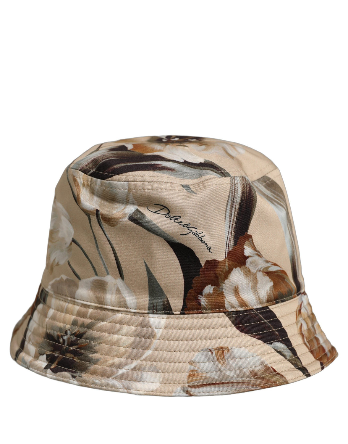 Men Beige Floral Wide Brim Bucket Capello Hat