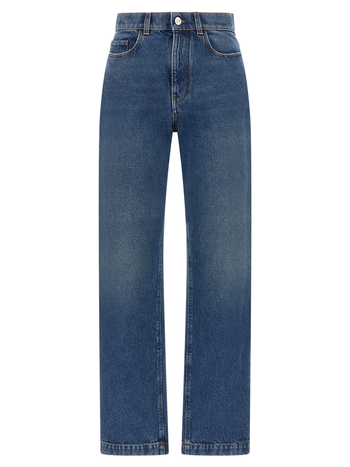 Blue Cotton Straight-Leg Jeans