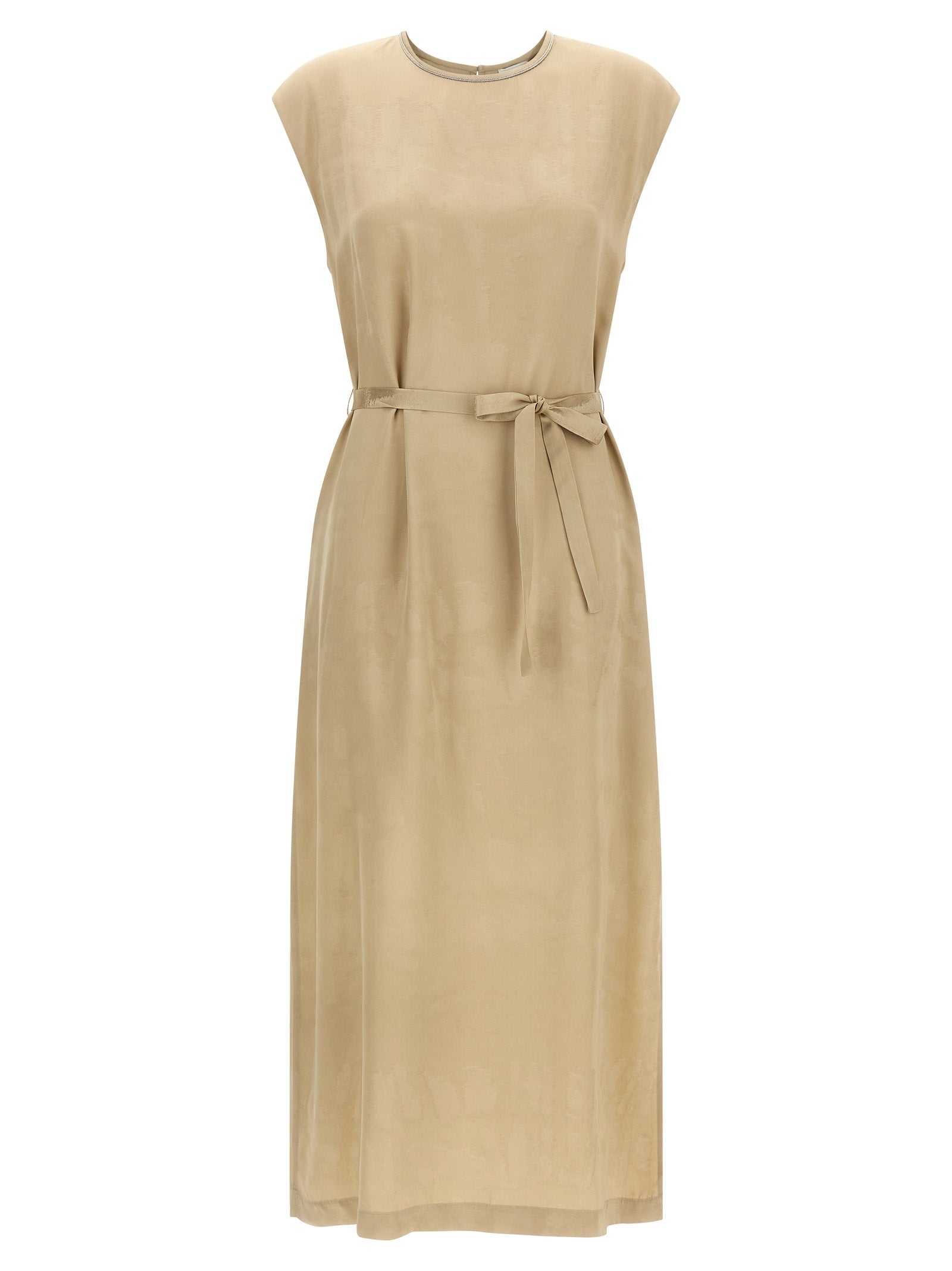 Beige Viscose Midi Dress