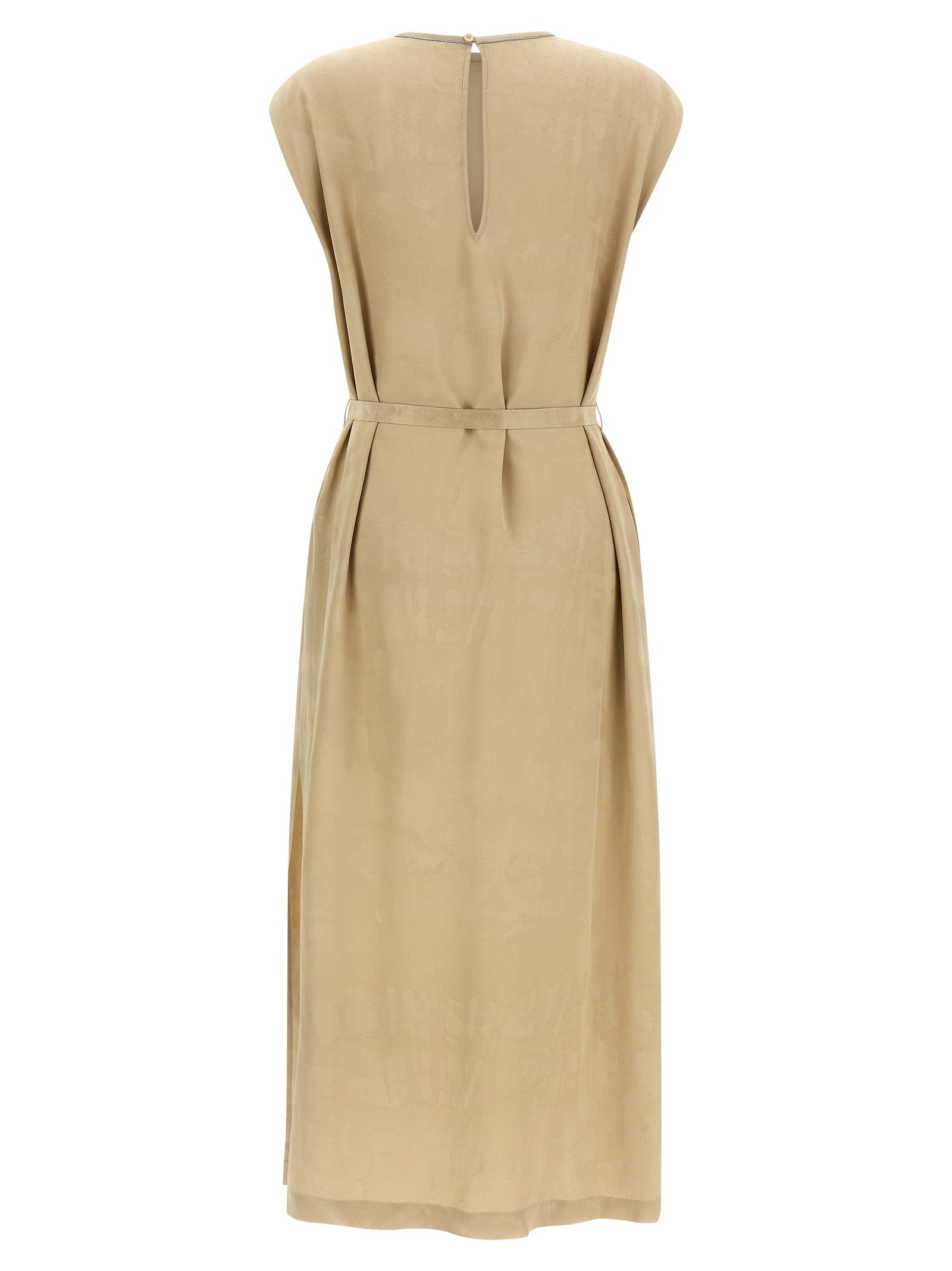 Beige Viscose Midi Dress
