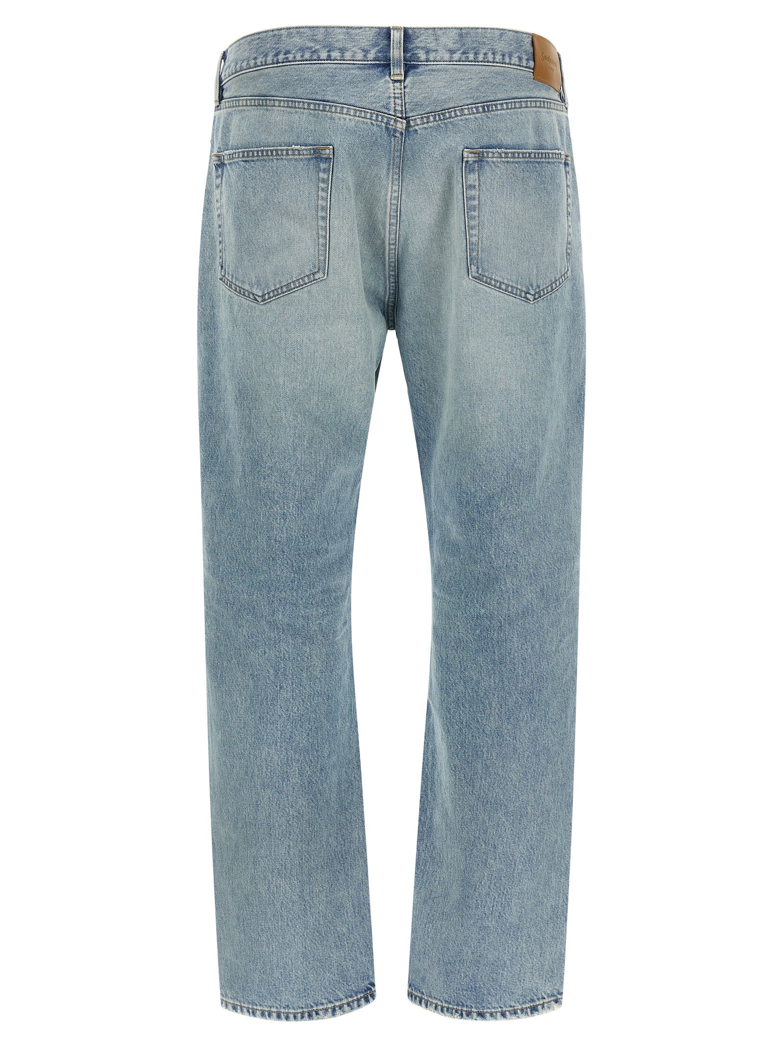 Blue Cotton Straight-Leg Jeans