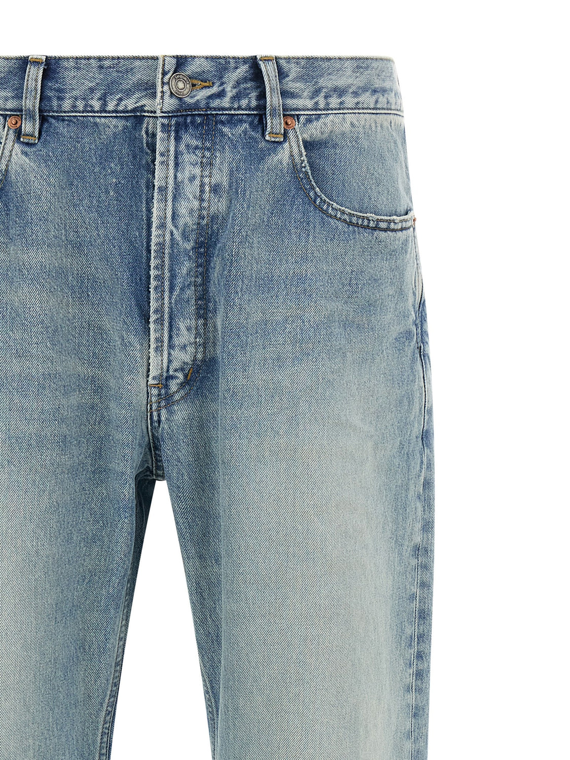 Blue Cotton Straight-Leg Jeans