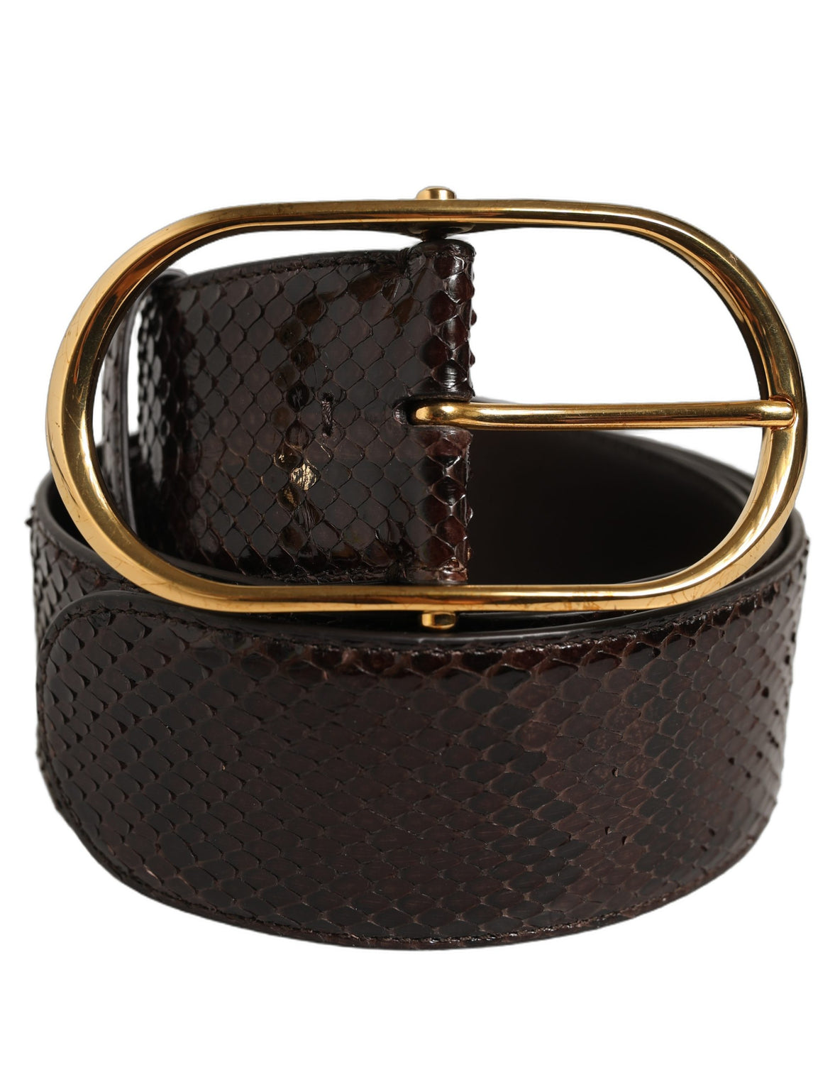 Brown Python Leather Gold Metal Buckle Belt