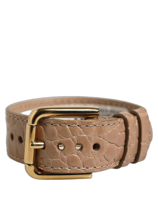 Brown Embossed Leather Gold Buckle Belt Strap Bracelet