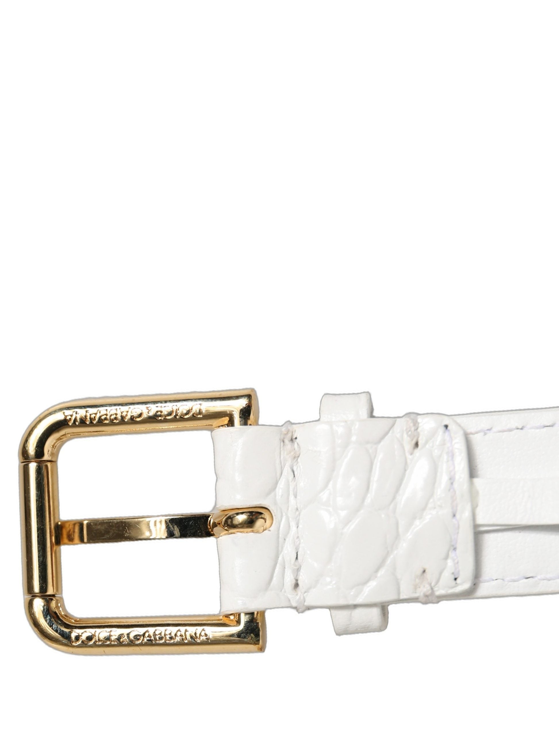 White Embossed Leather Gold Buckle Belt Strap Bracelet