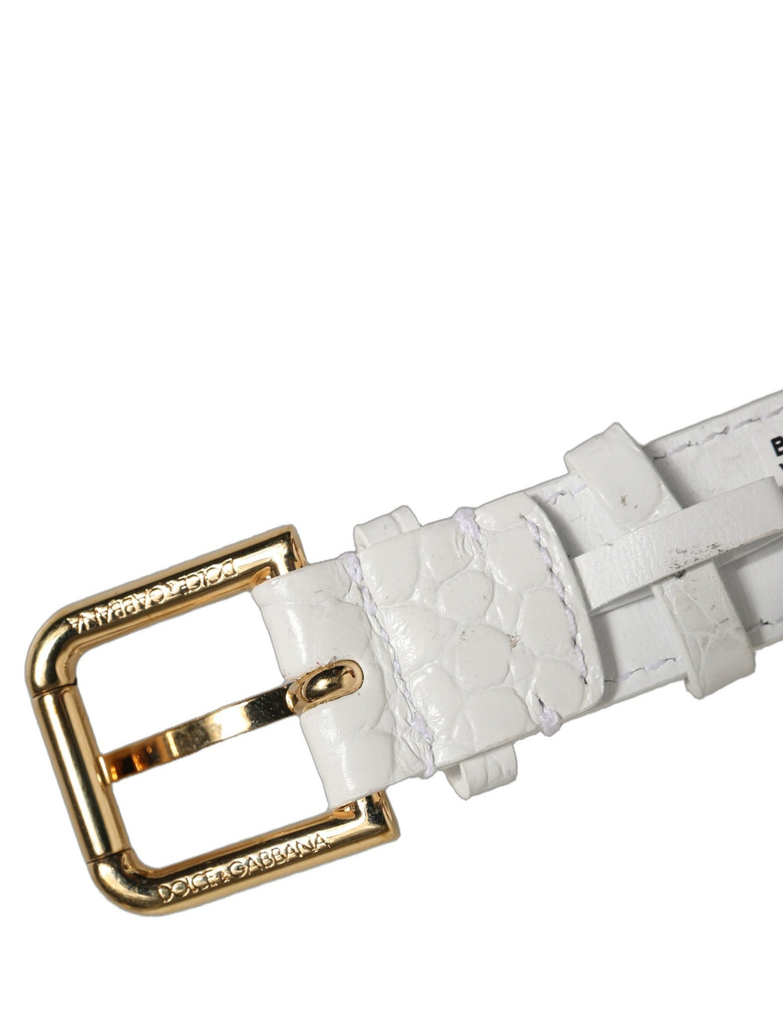 White Embossed Leather Gold Buckle Belt Strap Bracelet