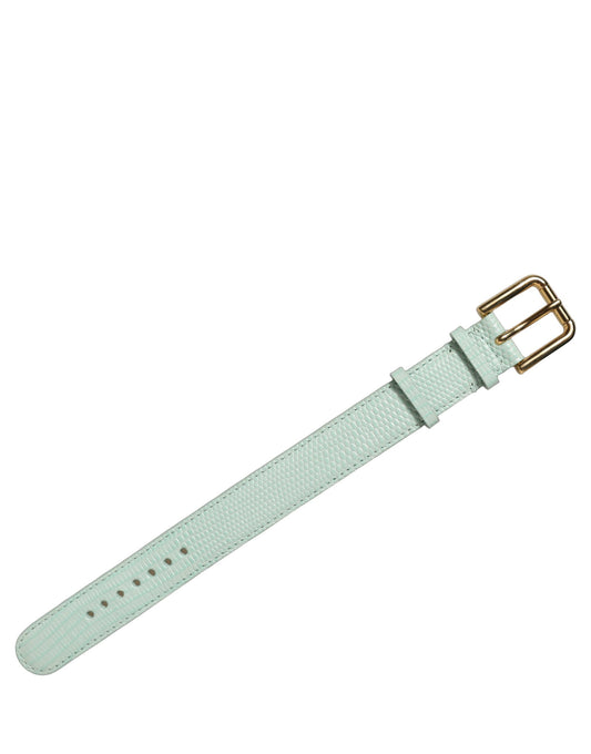 Green Textured Leather Gold Buckle Belt Strap Bracelet