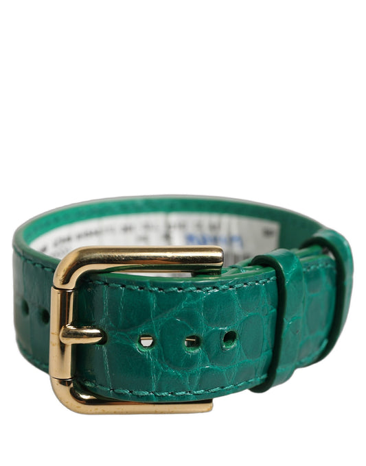 Green Embossed Leather Gold Buckle Belt Strap Bracelet