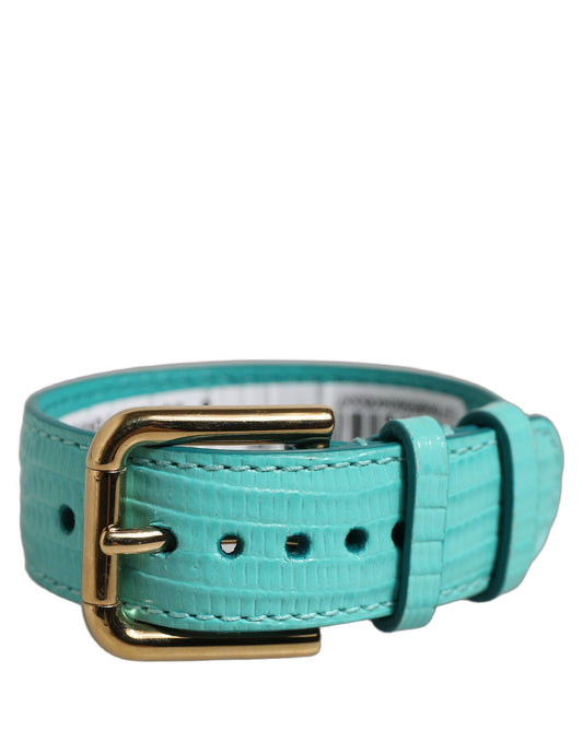 Blue Textured Leather Gold Buckle Belt Strap Bracelet