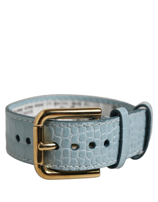 Blue Embossed Leather Gold Buckle Belt Strap Bracelet