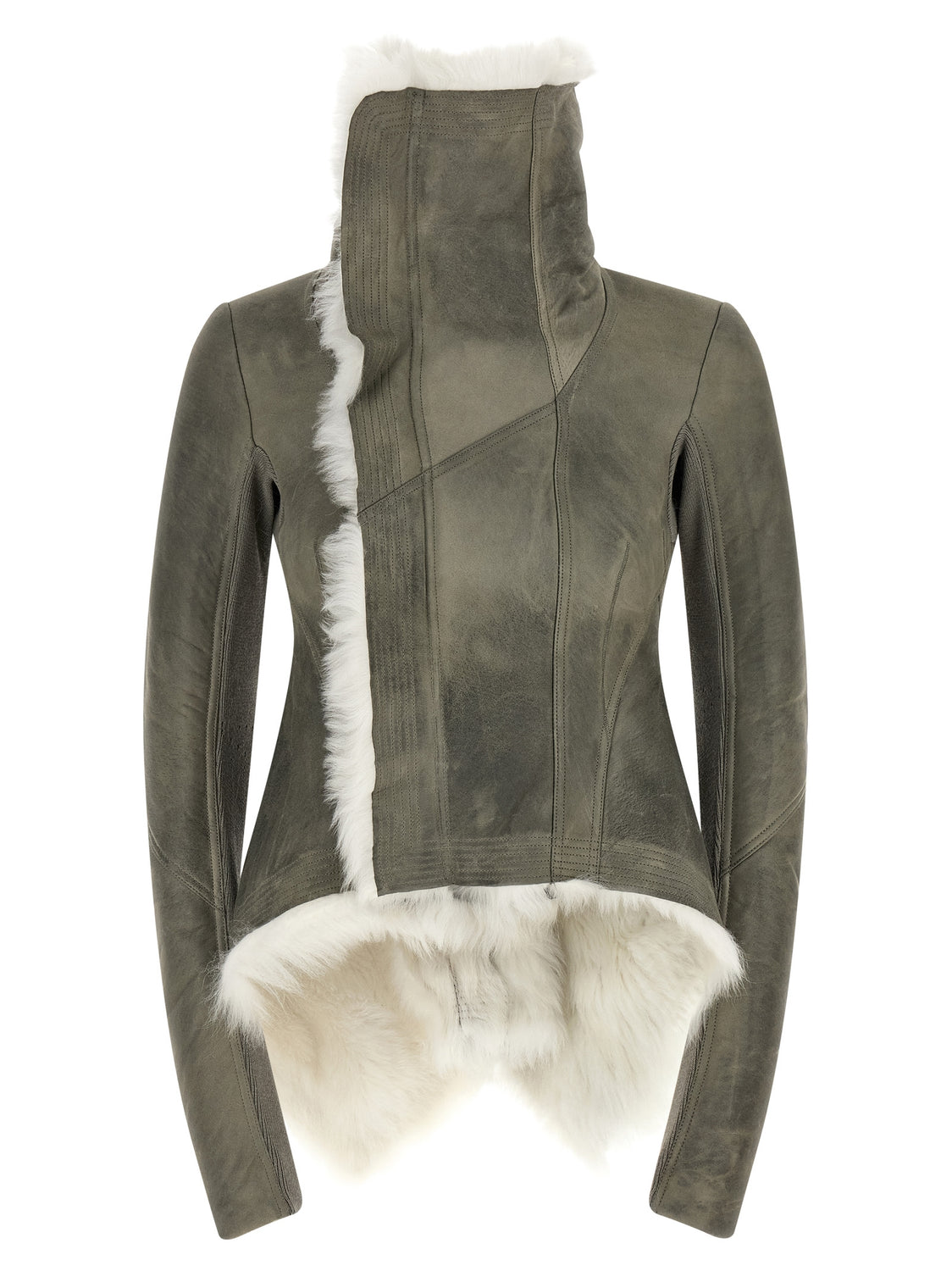 Gray Lamb Fur Leather Jacket