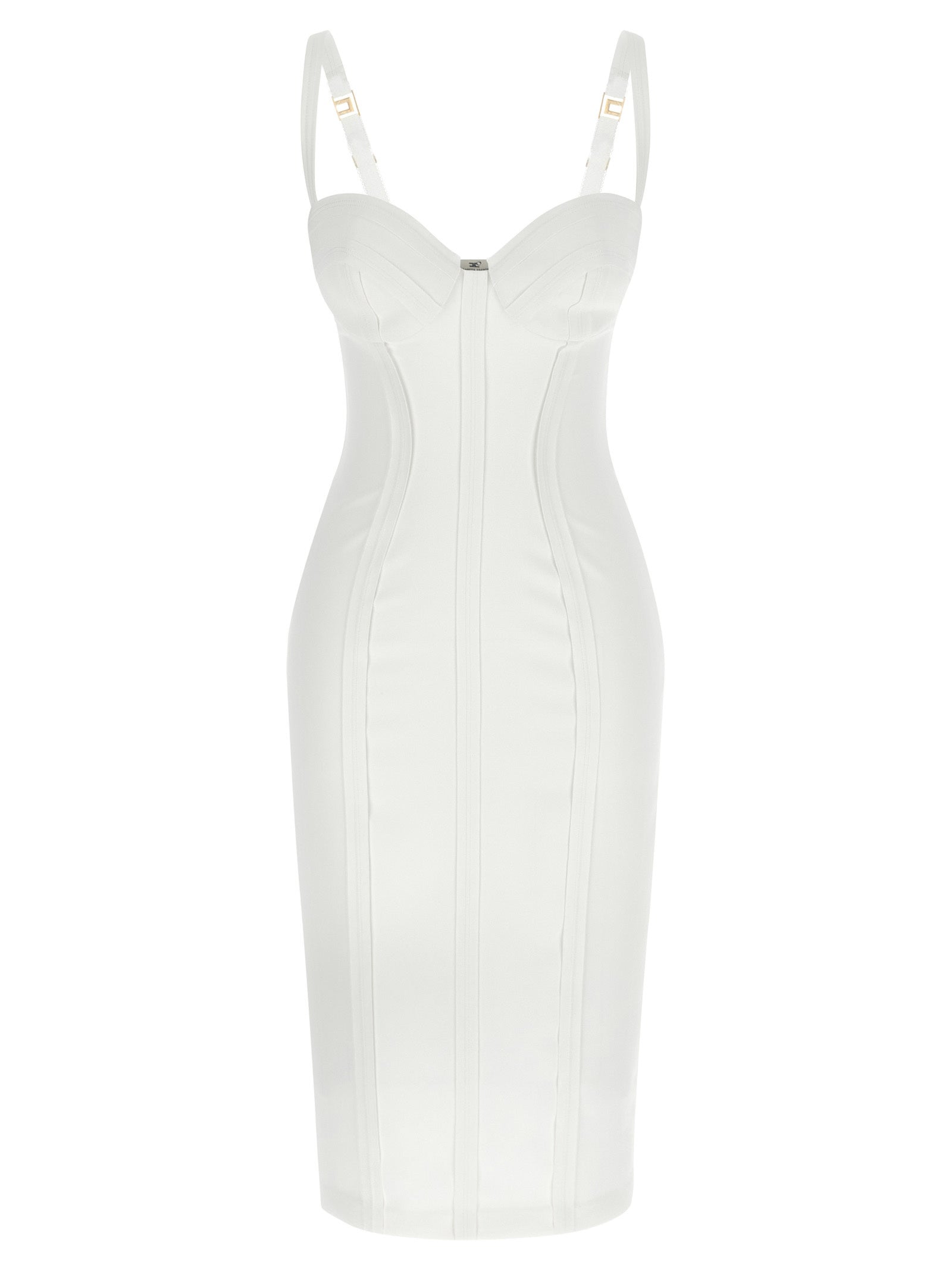White Polyester Midi Dress
