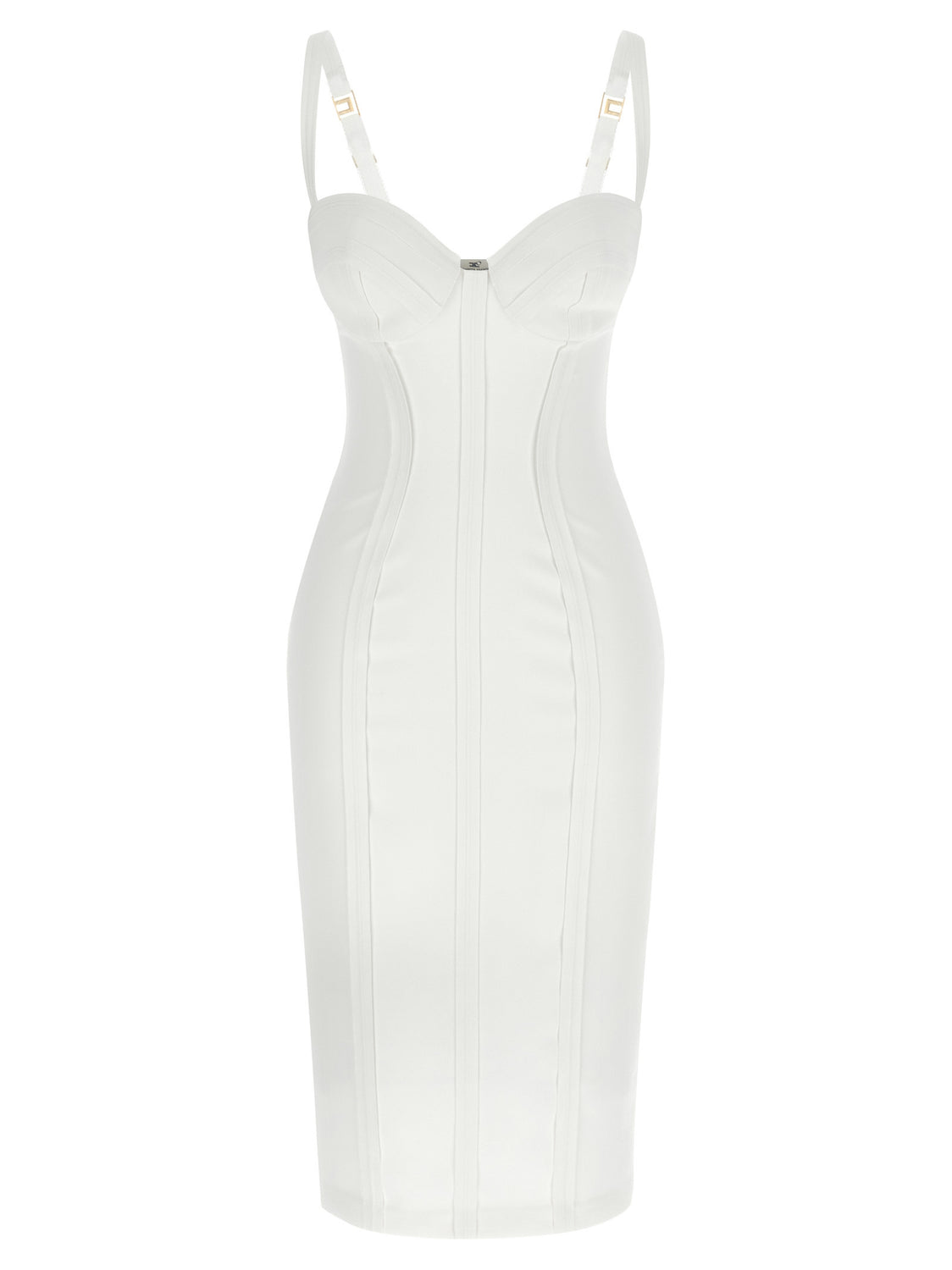 White Polyester Midi Dress