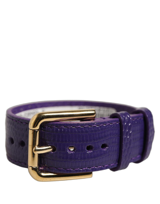 Violet Textured Leather Gold Buckle Belt Strap Bracelet