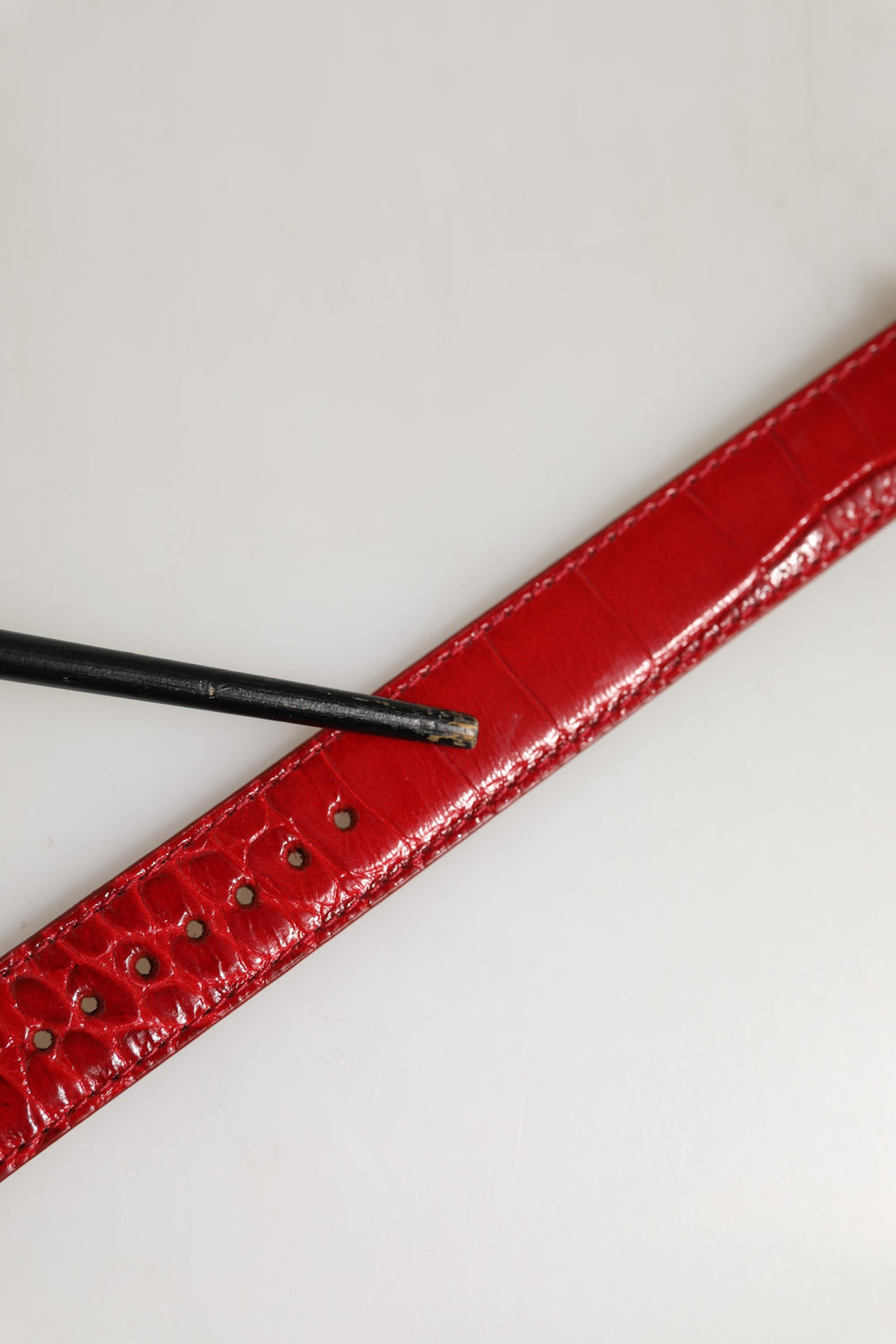 Red Embossed Leather Gold Buckle Belt Strap Bracelet