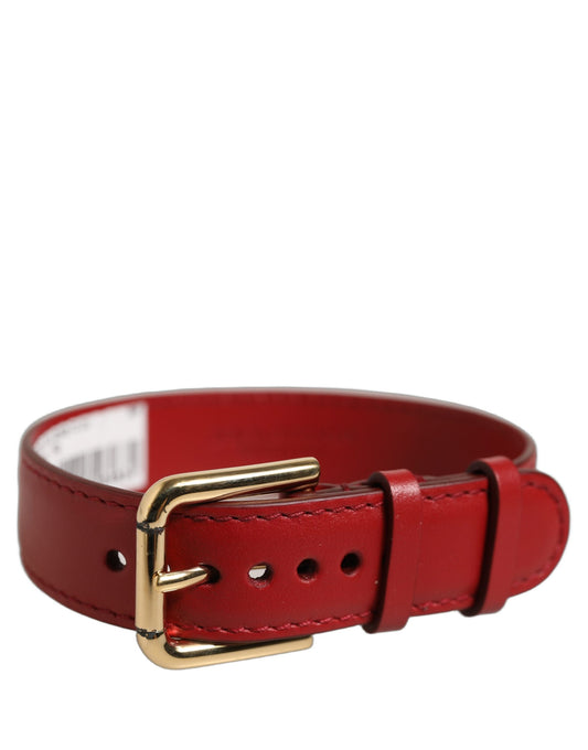Red Calfskin Leather Gold Buckle Belt Strap Bracelet