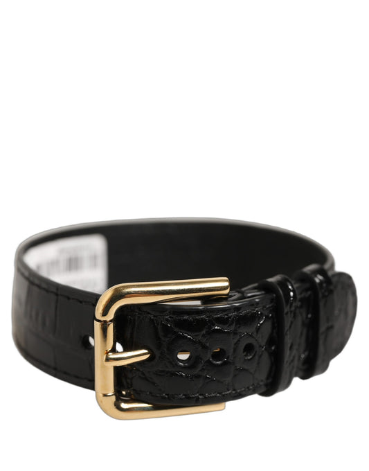 Black Textured Leather Gold Buckle Belt Strap Bracelet