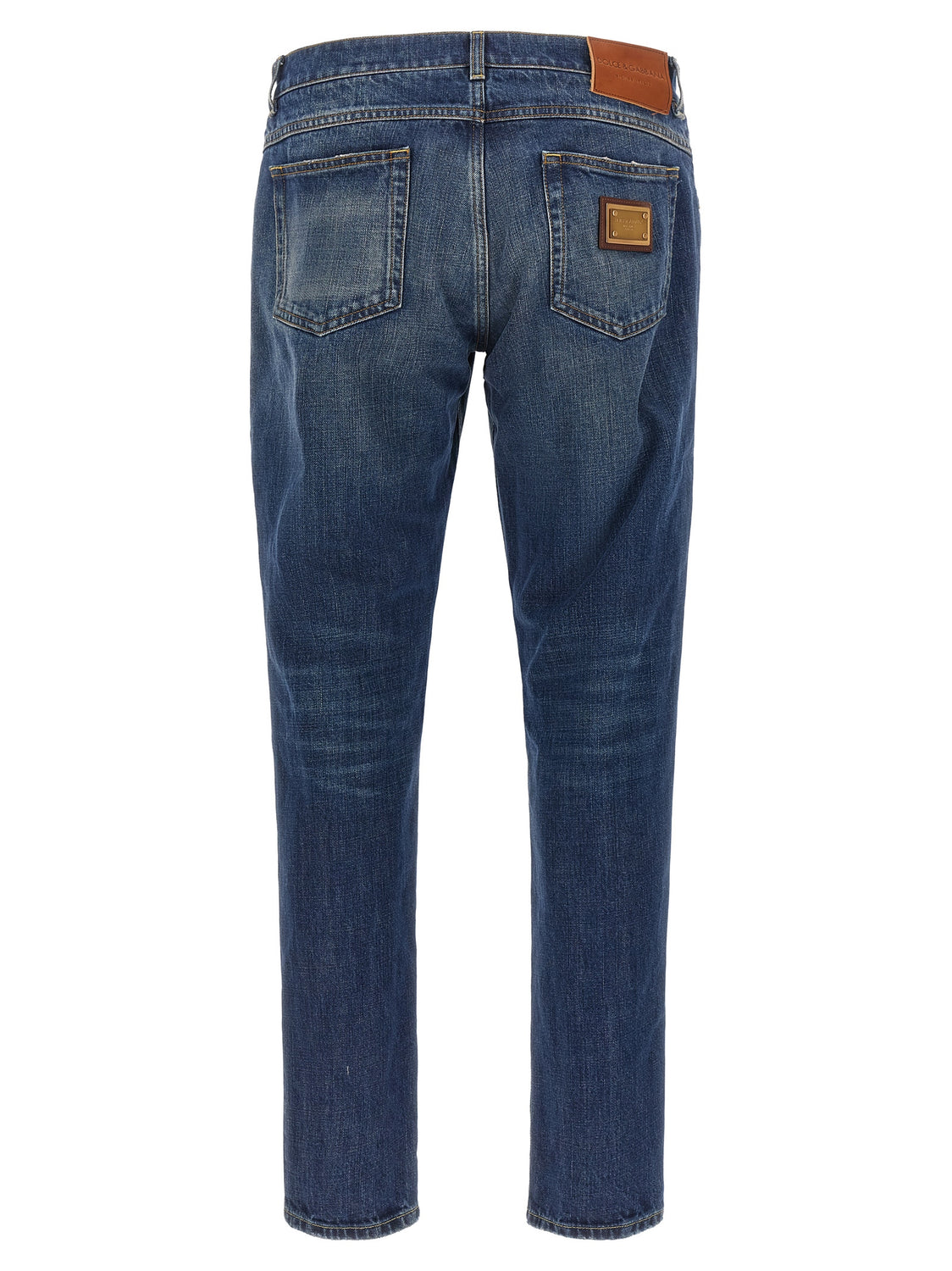 Blue Cotton Straight-Leg Jeans