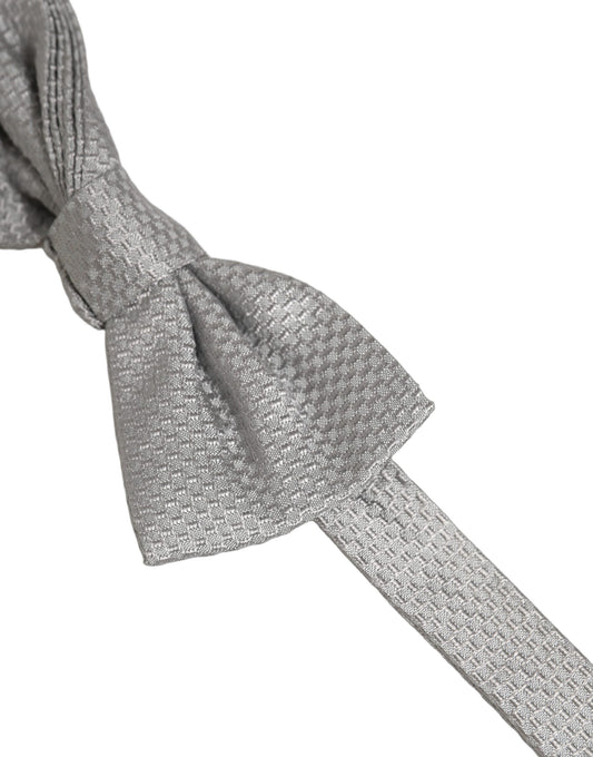Men Gray 100% Silk Adjustable Neck Papillon Bow Tie