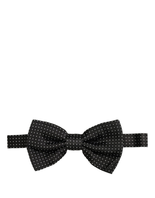 Men Black Polka Dot Silk Adjustable Neck Papillon Bow Tie