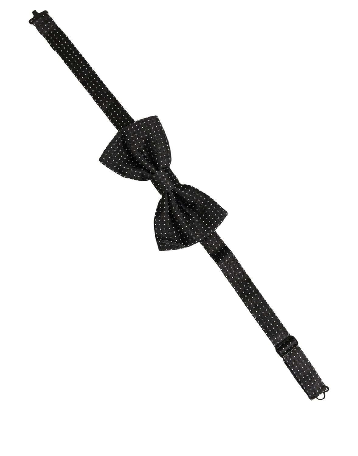Men Black Polka Dot Silk Adjustable Neck Papillon Bow Tie