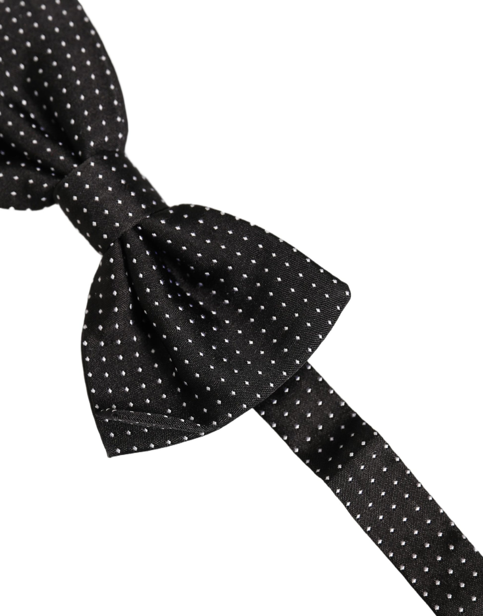 Men Black Polka Dot Silk Adjustable Neck Papillon Bow Tie