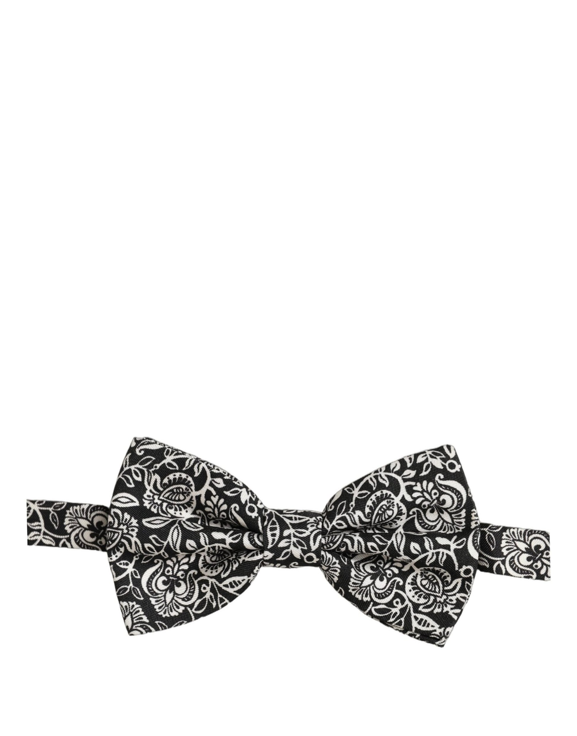 Tie Black White Paisley Silk Adjustable Neck Papillon Bow